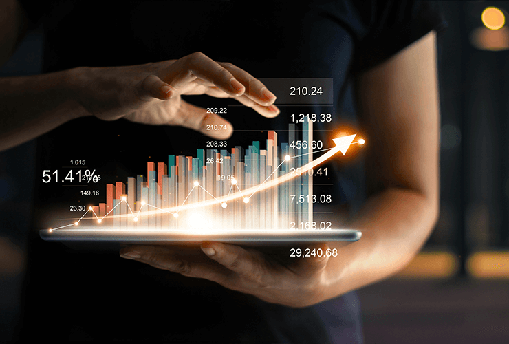 graphic of charts over a tablet