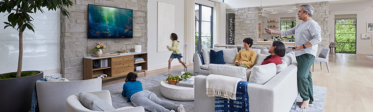 family watching tv in their living room